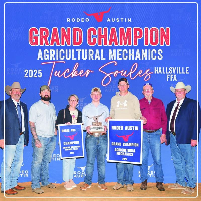 Hallsville FFA student Tucker Soules made an impressive debut at the Ag Mechanics Competition at Rodeo Austin, walking away with several titles and more than $18,000 in prizes and equipment. This marked Soules' first time competing in Austin, where he earned top honors. Soules was named Grand Champ